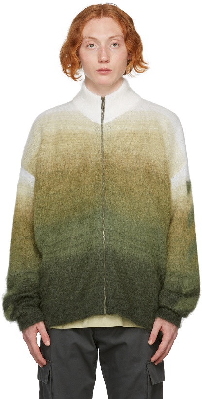 Photo: Off-White Green & Beige Diag Arrows Brushed Sweater