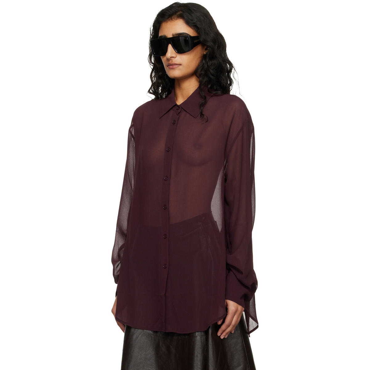 The Frankie Shop Burgundy Peri Georgette Shirt