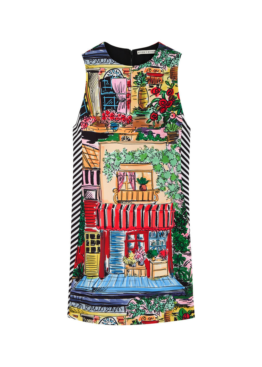 Alice + Olivia Coley Printed Crepe Mini Dress Multicoloured