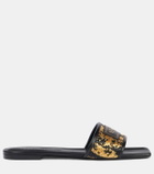 Versace Theia Barocco raffia-effect slides