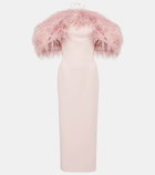 David Koma Off-shoulder feather-trimmed midi dress