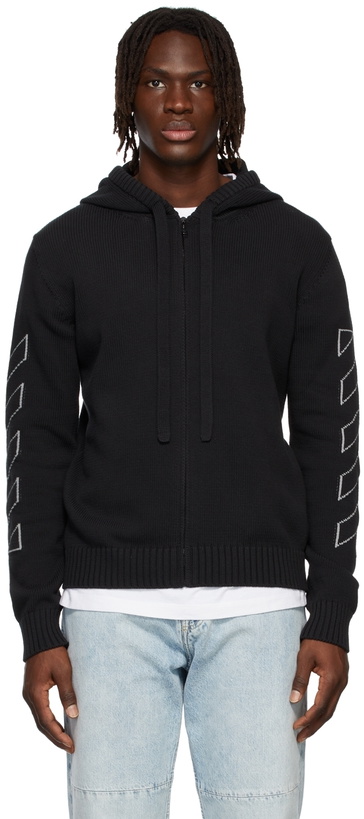 Photo: Off-White Black Diag Outline Knit Zip Hoodie