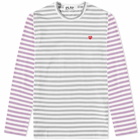 Comme des Garçons Play Men's Long Sleeve Stripe Bi-Colour T-Shirt in Grey/Purple