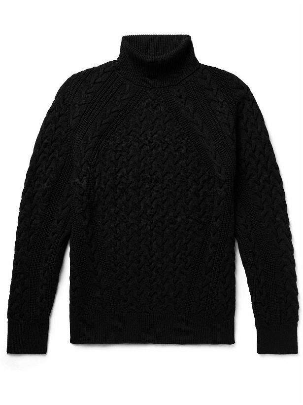 Photo: Zegna - Cable-Knit Wool Rollneck Sweater - Black
