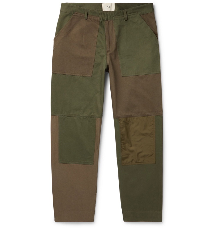 Photo: Folk - Tapered Cropped Panelled Cotton-Canvas and Twill Trousers - Green
