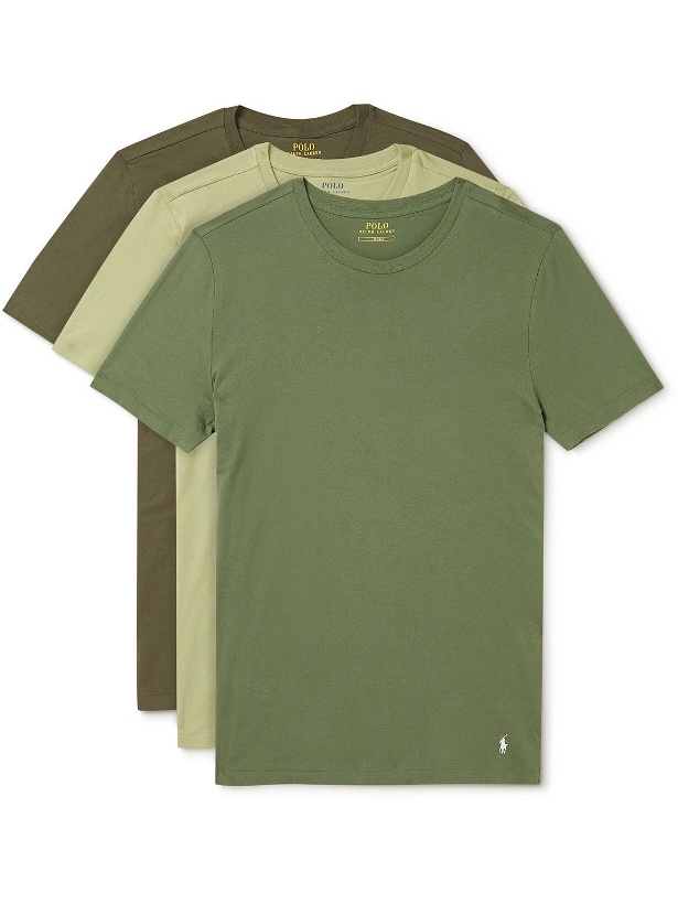 Photo: Polo Ralph Lauren - Three-Pack Slim-Fit Logo-Embroidered Cotton-Jersey T-Shirts - Green