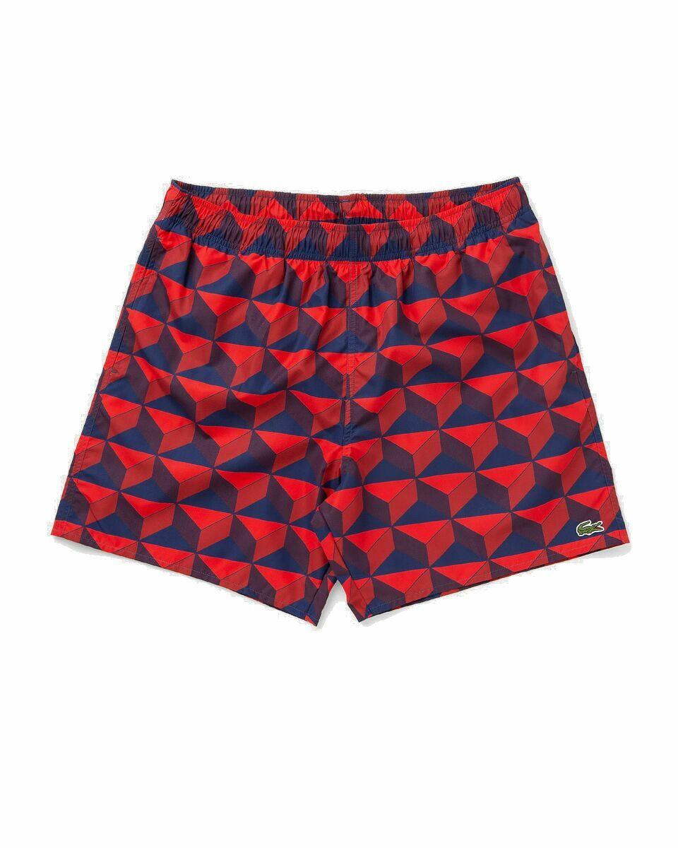 Photo: Lacoste Patterned Swim Trunks Blue/Red - Mens - Swimwear
