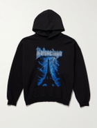 Balenciaga - Paris Thunderstorm Distressed Logo-Print Cotton-Jersey Hoodie - Black