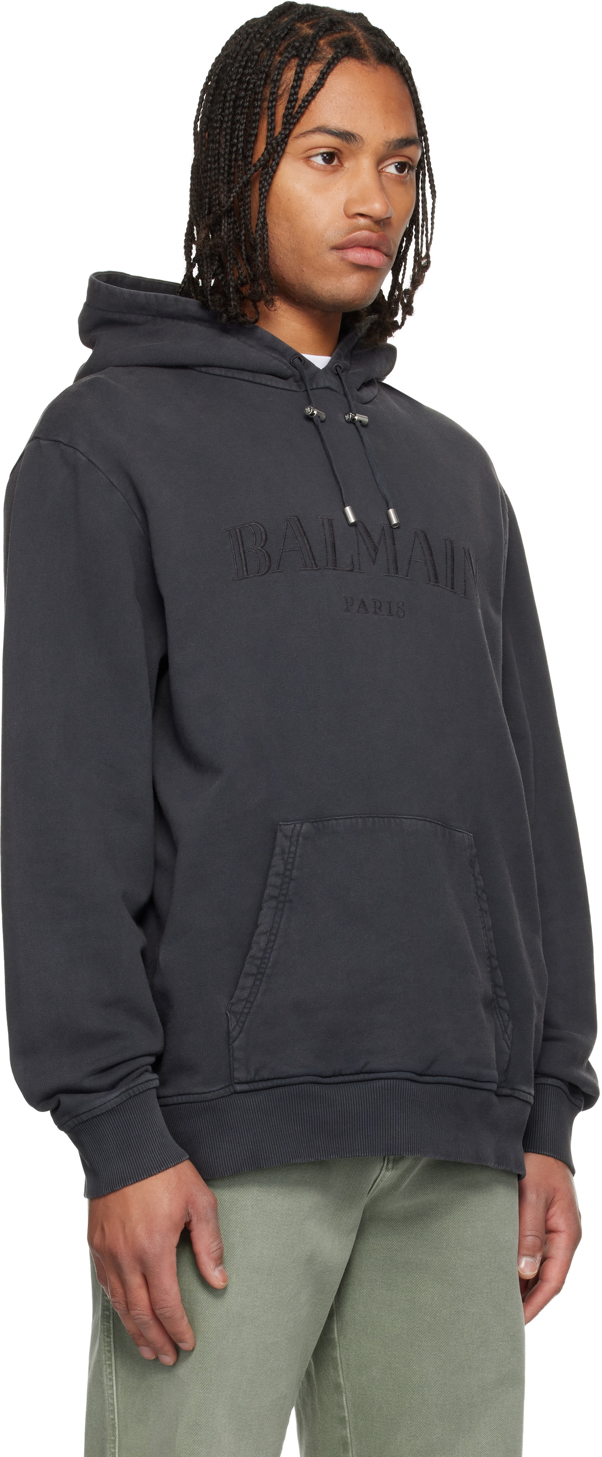 Balmain Gray Vintage 'Balmain' Embroidered Hoodie