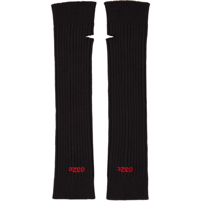 032c Black and Red Embroidered Arm Warmers 032c