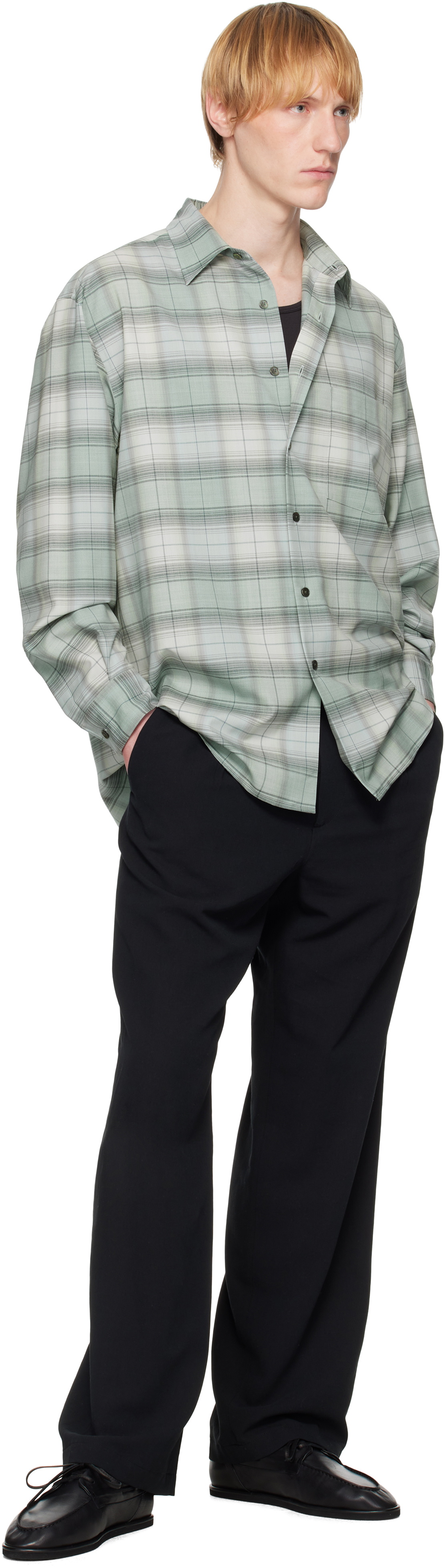 AURALEE Blue Super Light Wool Check Shirt Auralee
