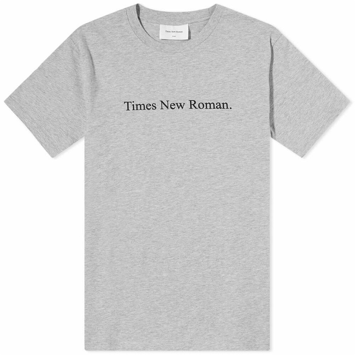 Photo: Times New Roman Men's Classic Logo Organic T-Shirt in Grey