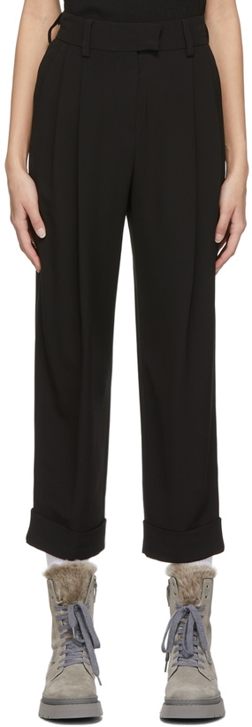 Photo: Brunello Cucinelli Black Silk Slim Trousers