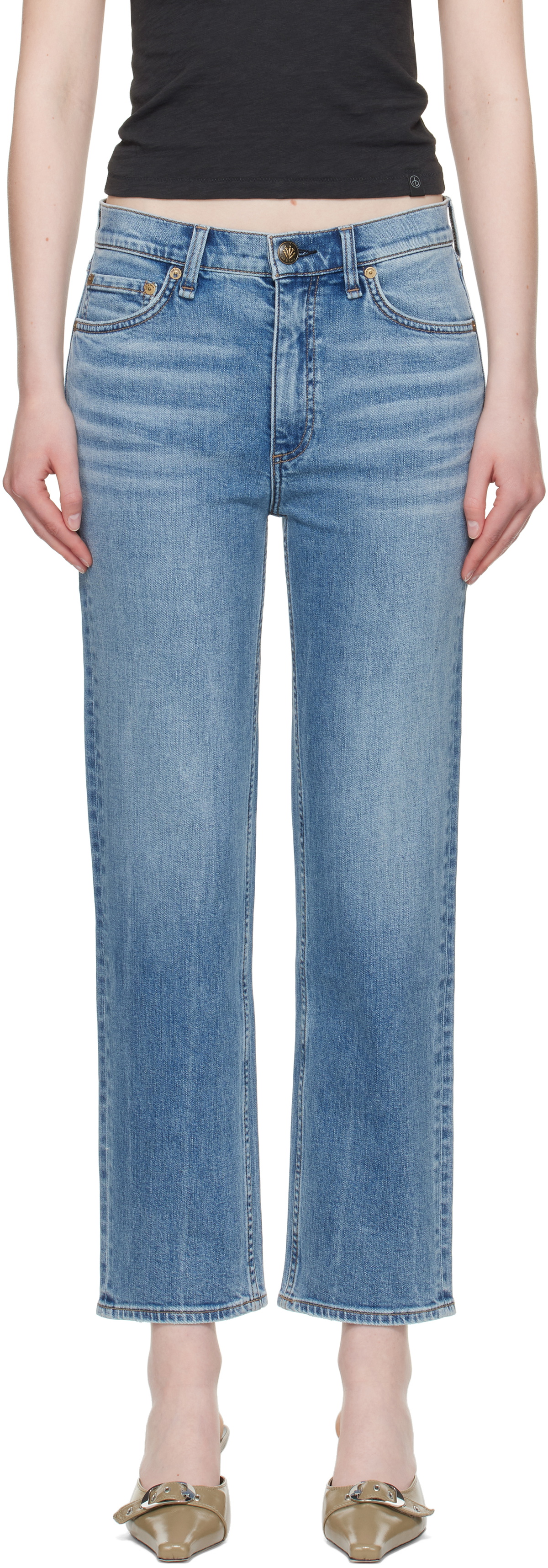 rag & bone Blue Straight Harlow Mid Rise Ankle Jeans