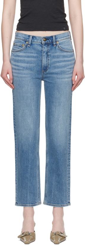 Photo: rag & bone Blue Straight Harlow Mid Rise Ankle Jeans