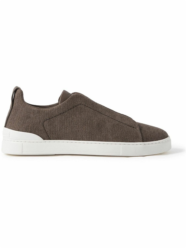 Photo: Zegna - Triple Stitch Leather-Trimmed Canvas Sneakers - Brown