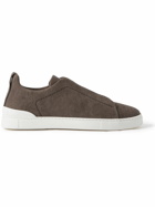 Zegna - Triple Stitch Leather-Trimmed Canvas Sneakers - Brown