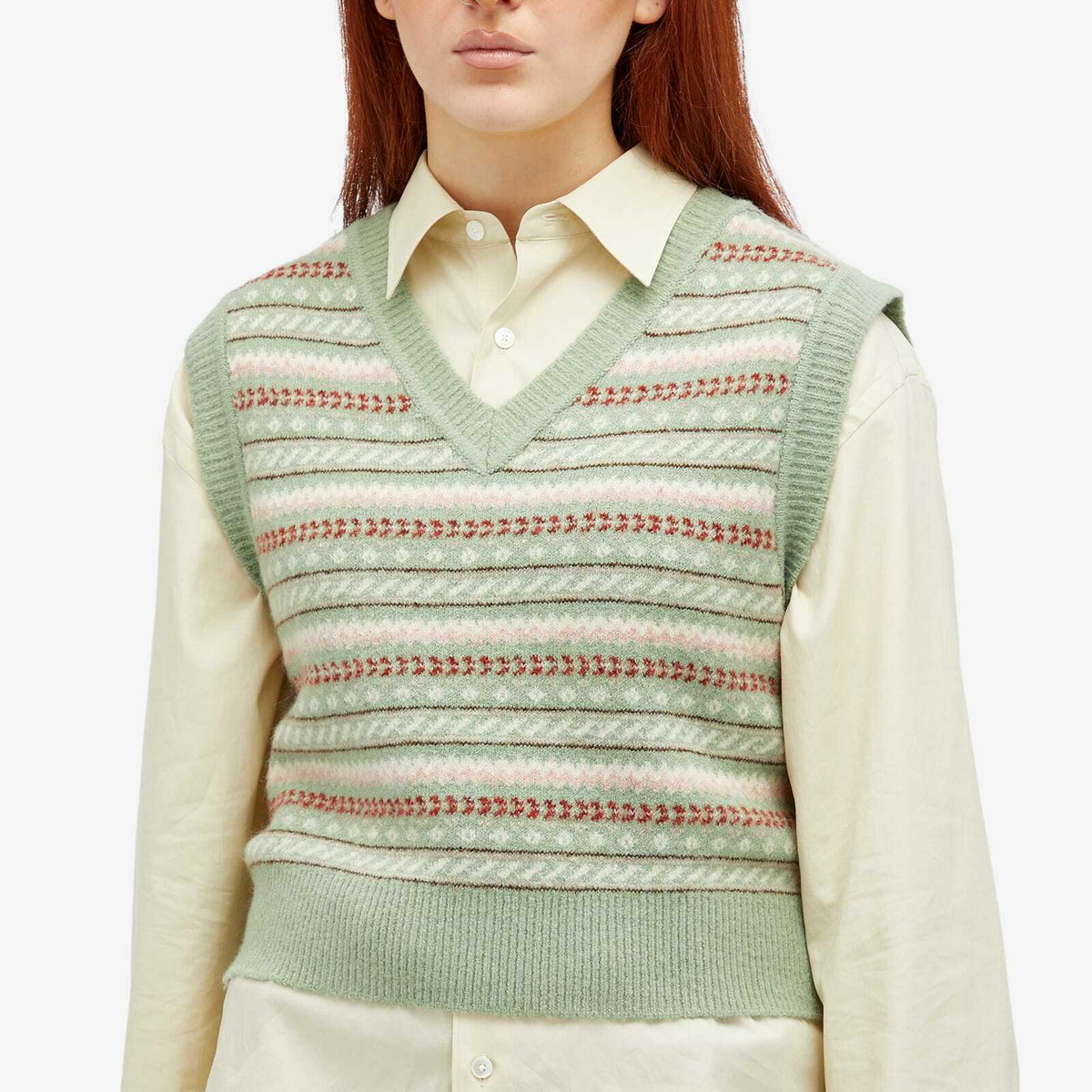 DUNST Women's Patterned Knit Vest in Soft Green