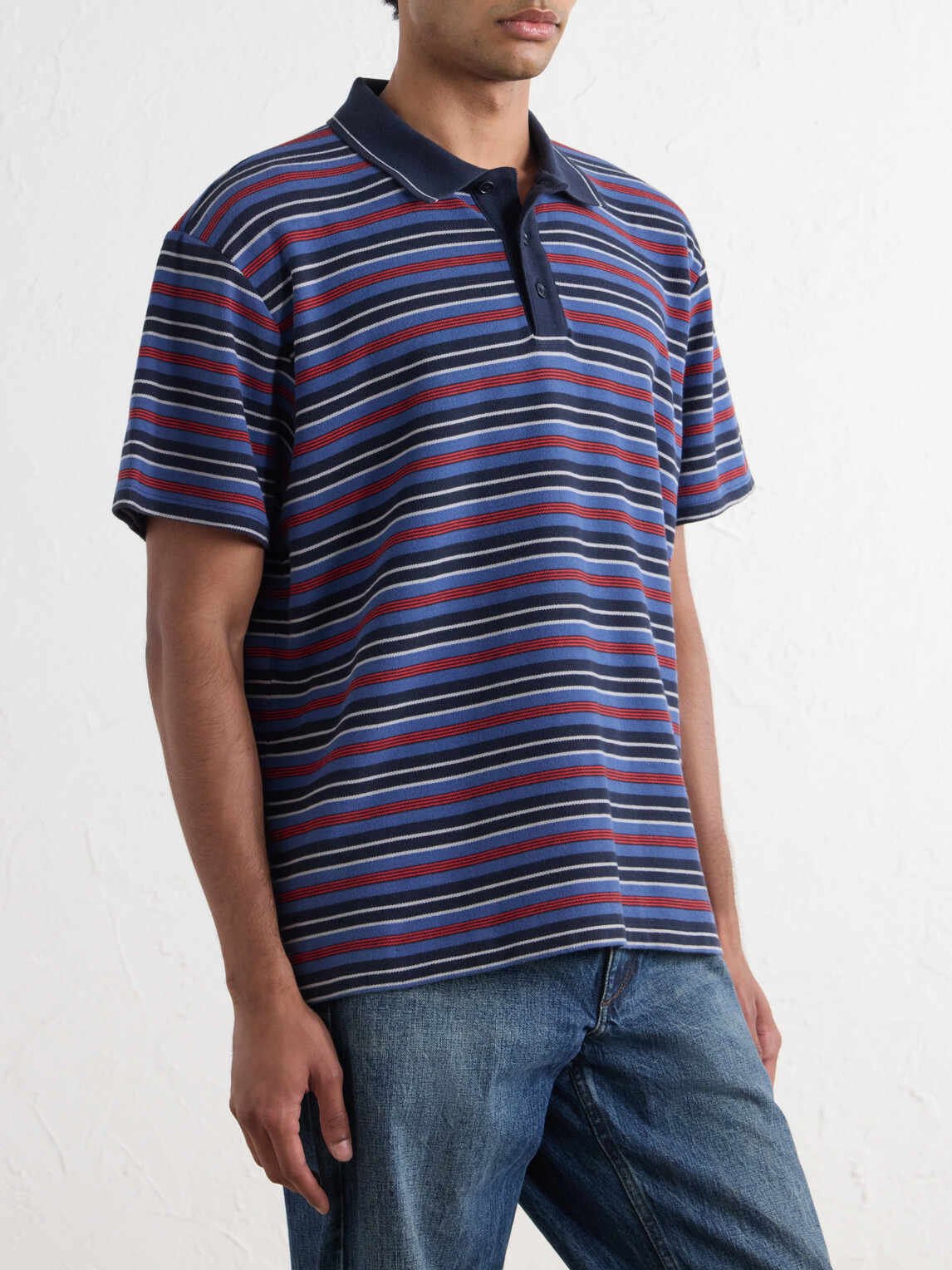 Rag & Bone - Striped Cotton-Piqué Polo Shirt - Blue