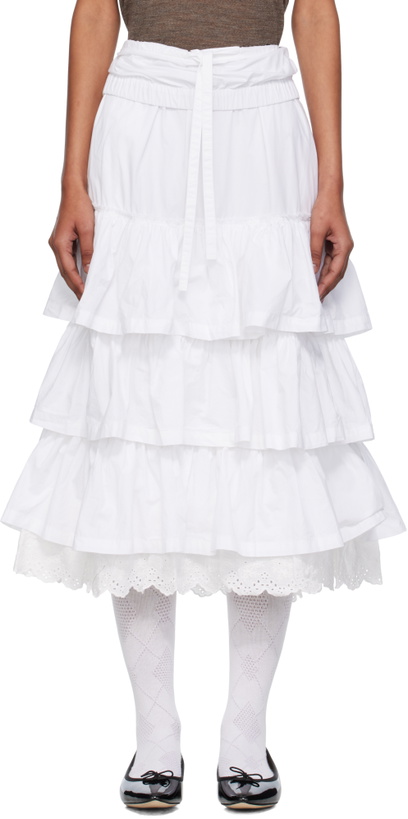 Photo: OPEN YY White Rolled Waist Tiered Midi Skirt