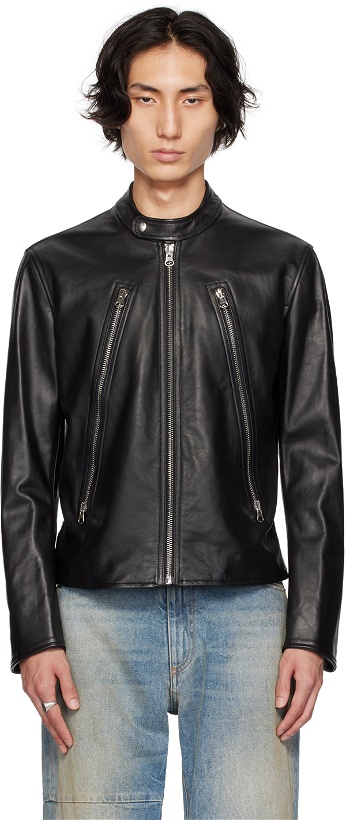 Photo: MM6 Maison Margiela Black Zip Leather Jacket