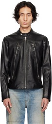 MM6 Maison Margiela Black Zip Leather Jacket