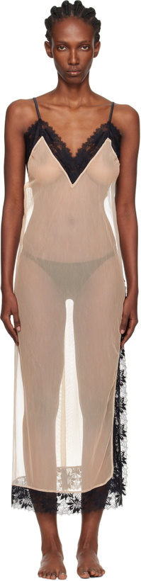 Photo: Yasmine Eslami Beige & Black Annabelle Satin Slip Maxi Dress