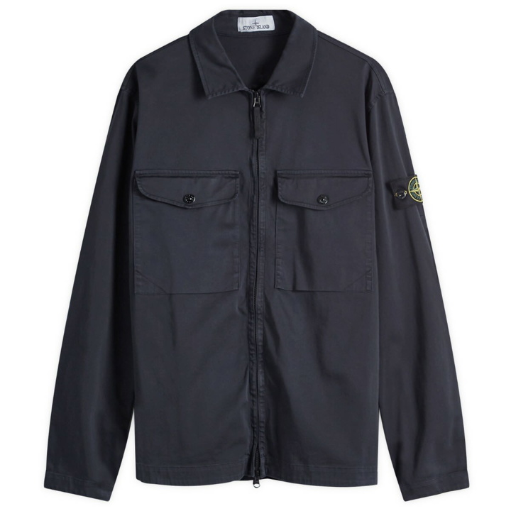 Photo: Stone Island Men's 2 Pocket Garment Dyed Shirt Jacket in Navy Blue