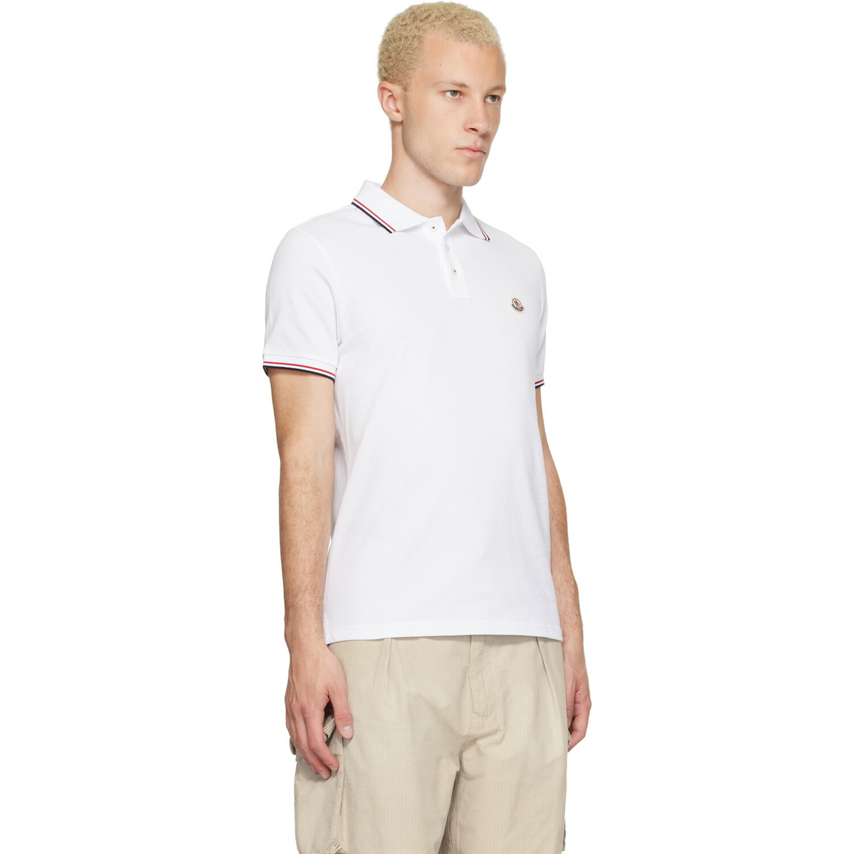 Moncler White Tricolor-Trimmed Cotton Piquet Polo