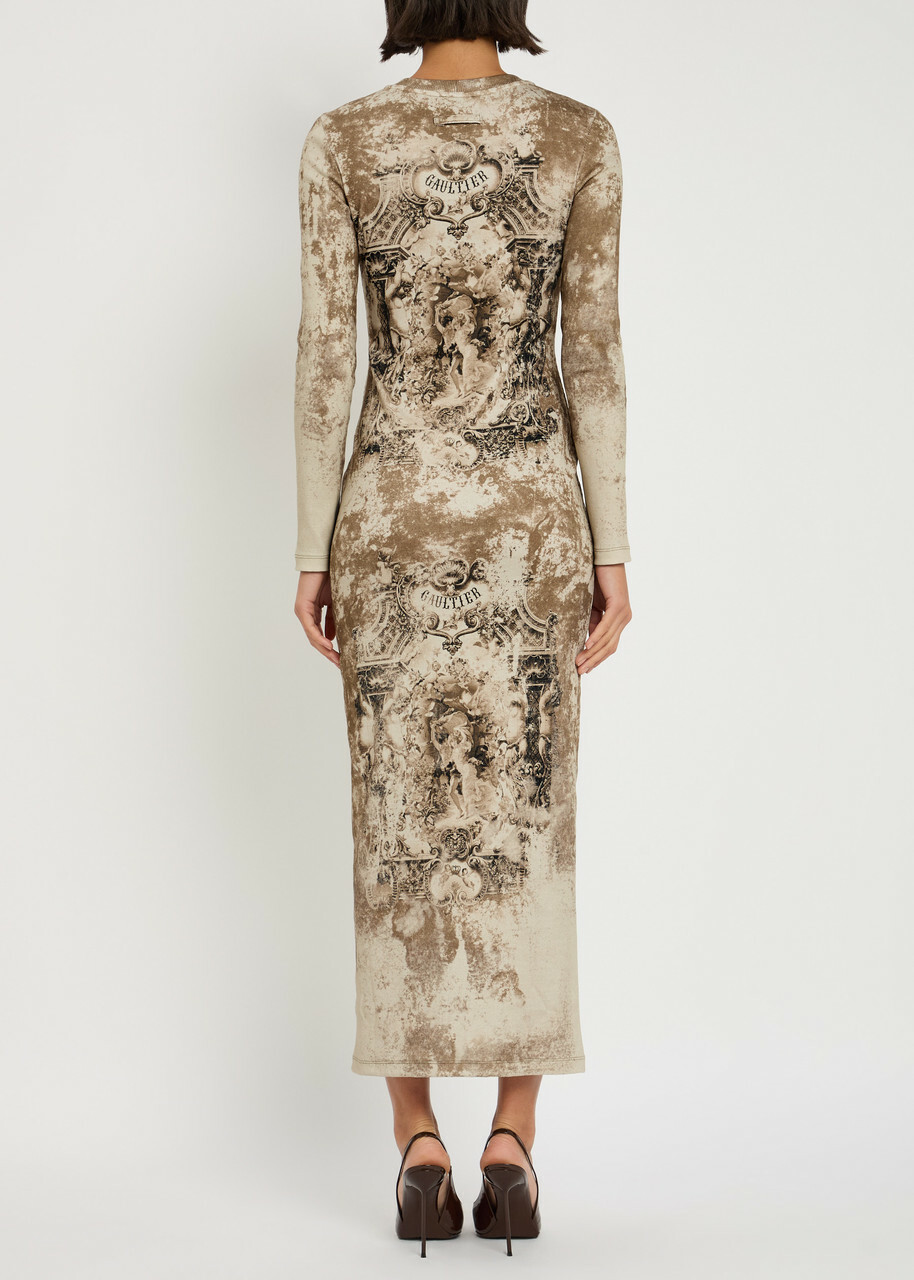 Jean Paul Gaultier Printed Ribbed Stretch-cotton Midi Dress Multicoloured