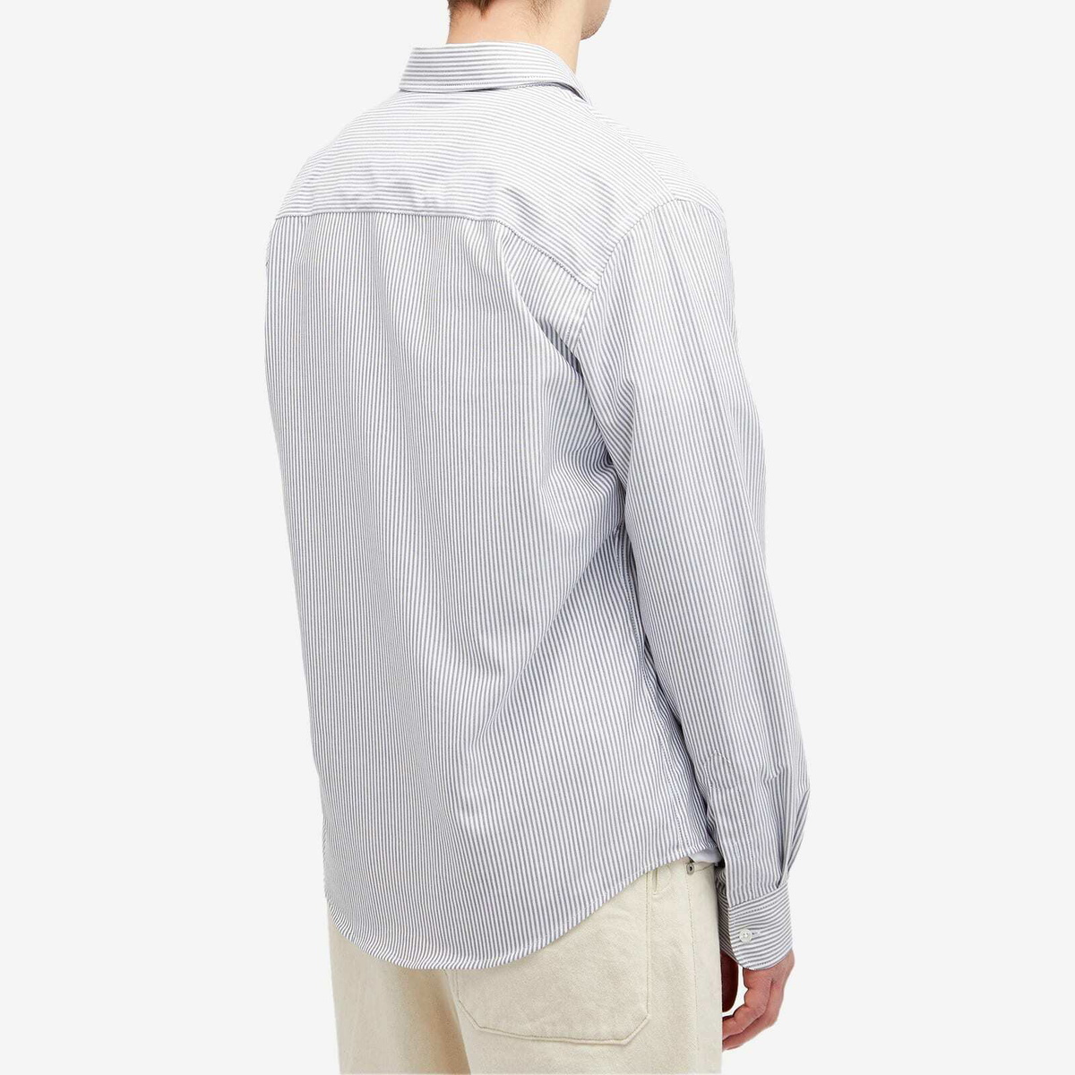 AMI Paris Men's Heart Striped Button Down Oxford Shirt in Black/Natural White