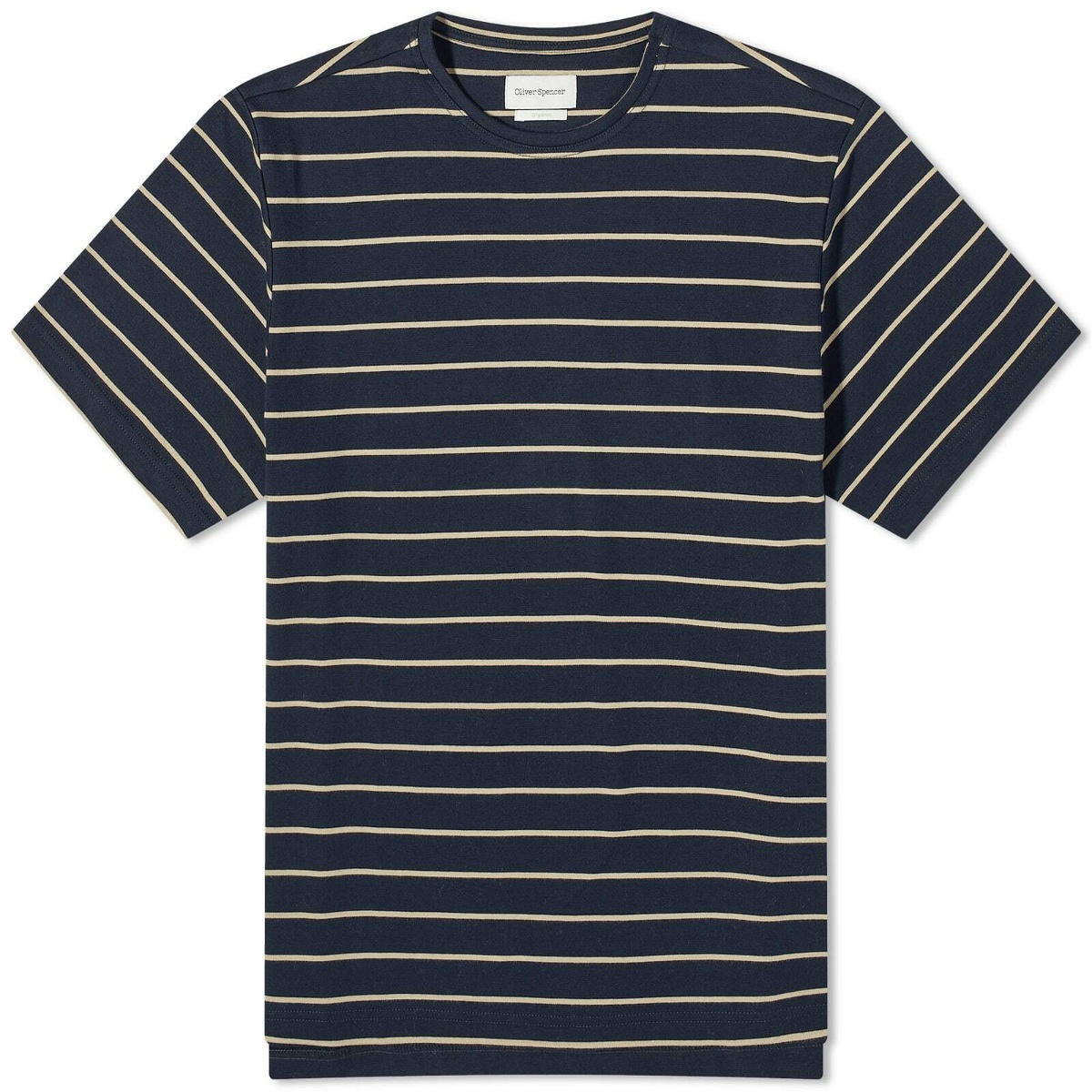 Photo: Oliver Spencer Men's Stripe Box T-Shirt in Navy