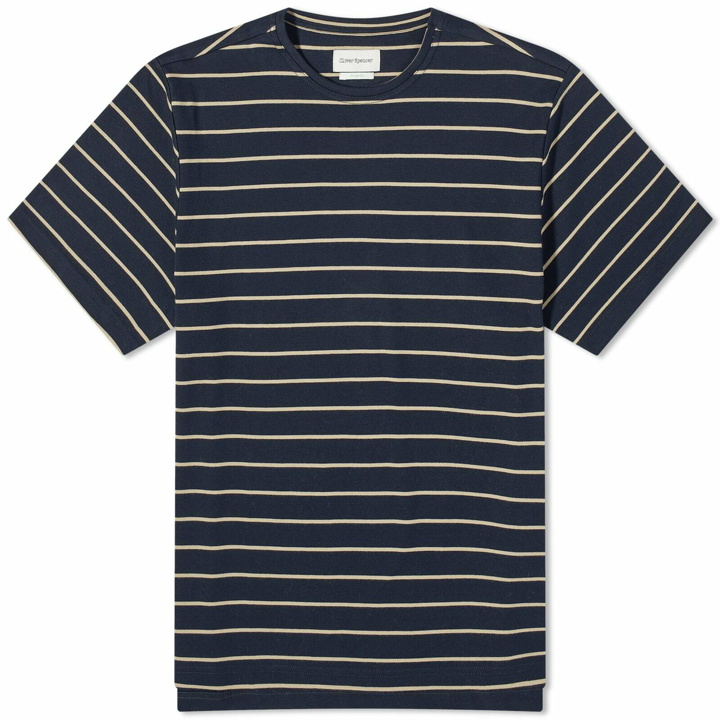 Photo: Oliver Spencer Men's Stripe Box T-Shirt in Navy