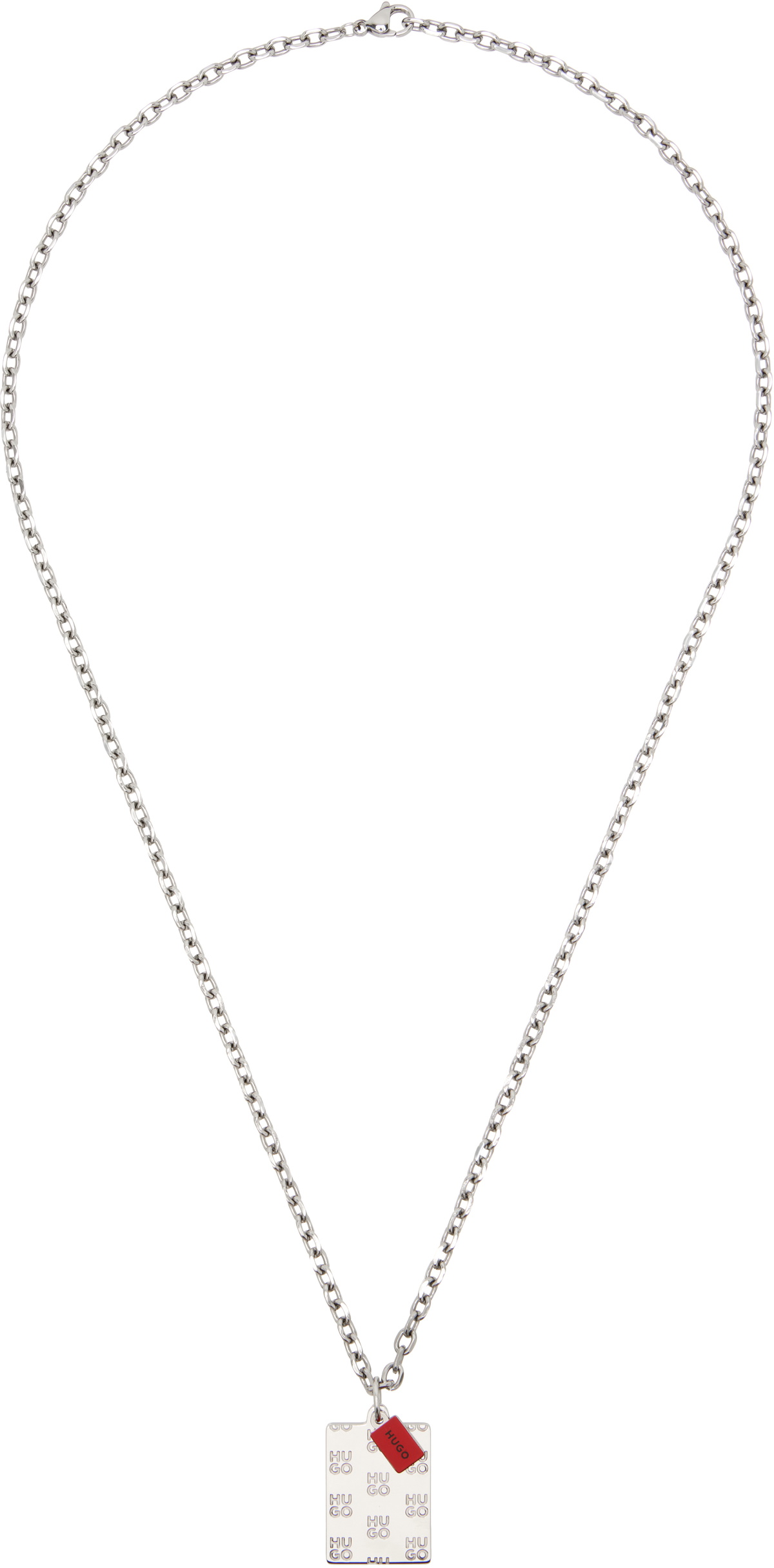 かっこいい☆【Hugo Boss】CUBAN チェーンネックレス SILVER BOSS - Silver-tone figaro-chain necklace with branded link