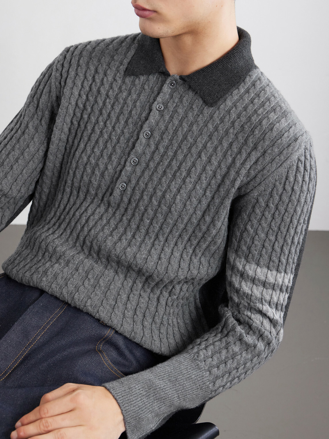 Thom Browne - Knitted Merino Wool Polo Sweater - Gray