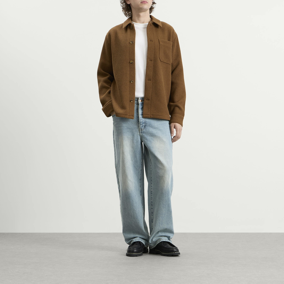 Les Deux Men's Twill Wool Overshirt in Rubber Brown