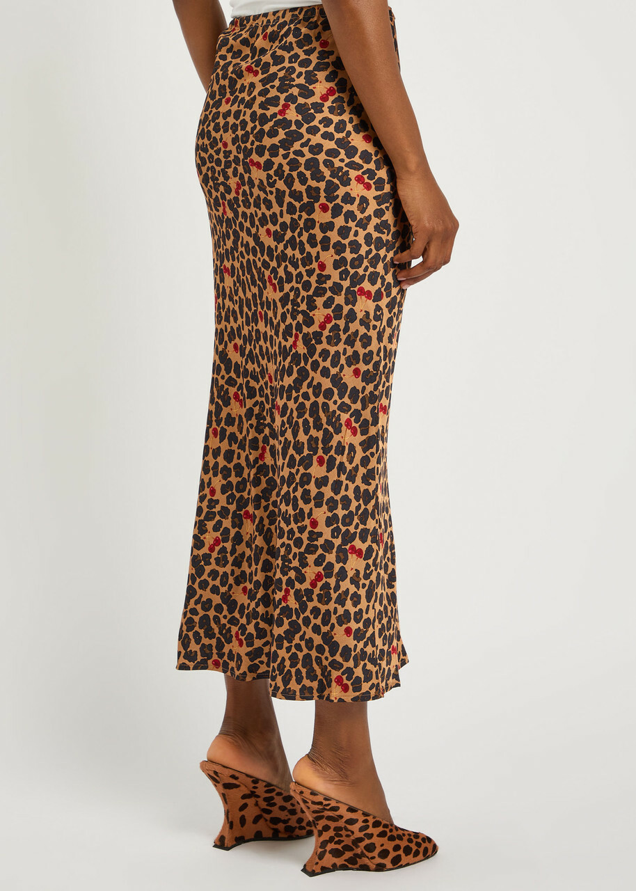Never Fully Dressed Dorris Cherry and Leopard-print Satin Slip Skirt
