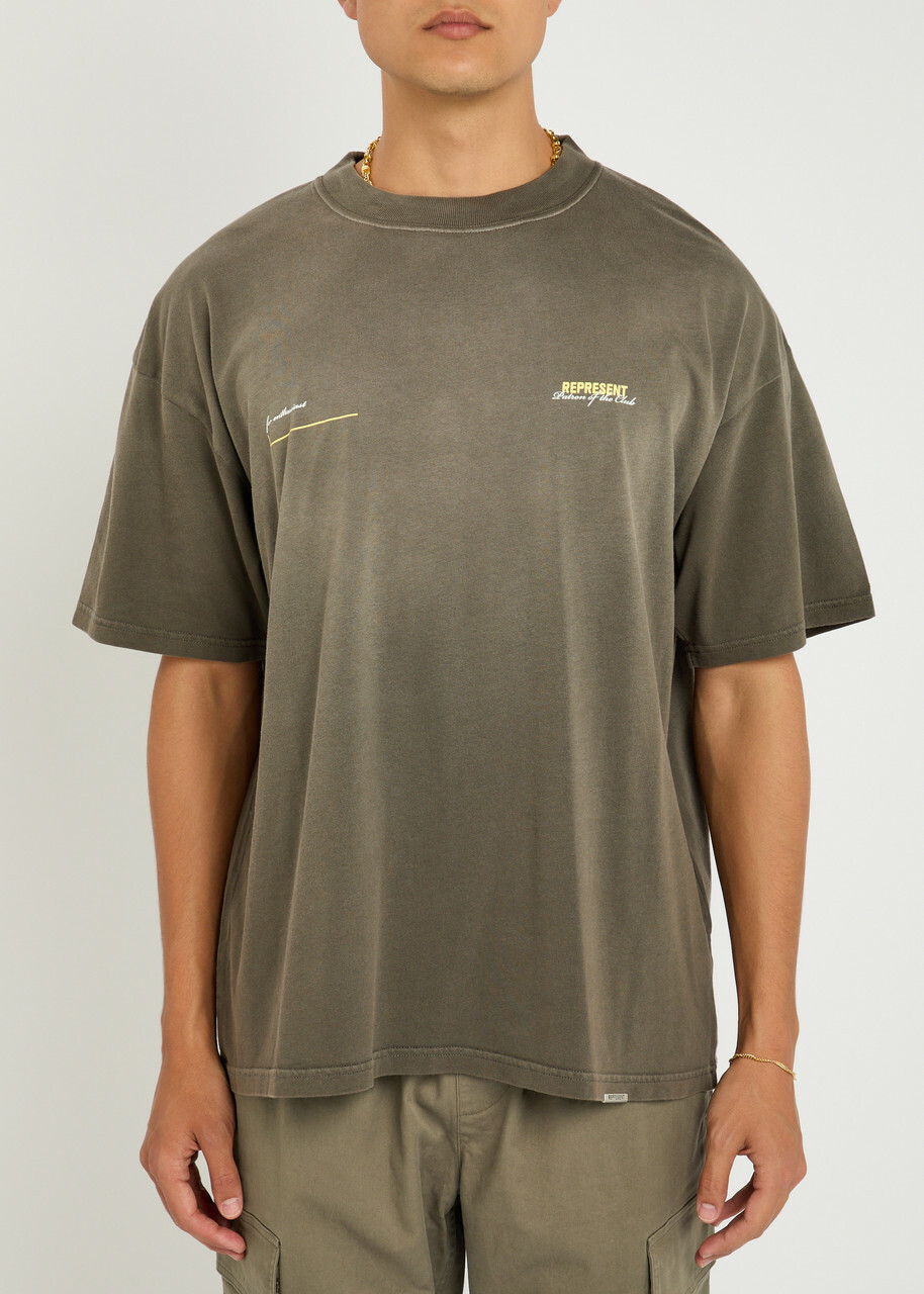 Represent Patron Of The Club Printed Cotton T-shirt Olive Represent