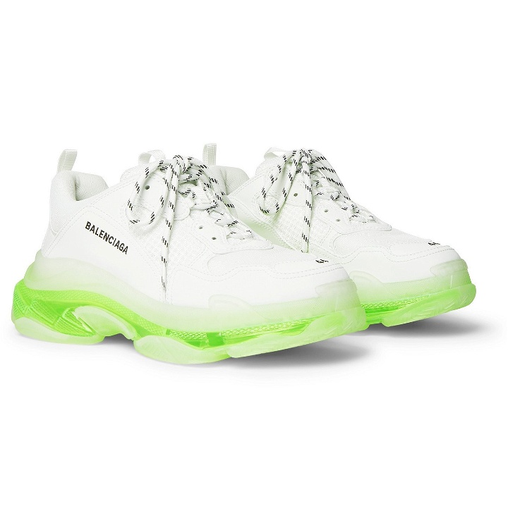 Photo: Balenciaga - Triple S Clear Sole Mesh and Leather Sneakers - White