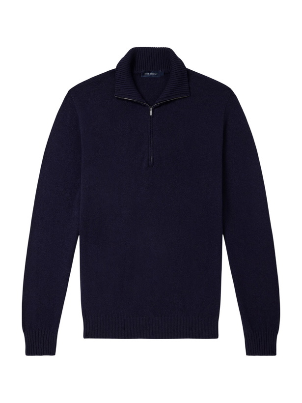 Photo: Thom Sweeney - Cashmere Half-Zip Sweater - Blue