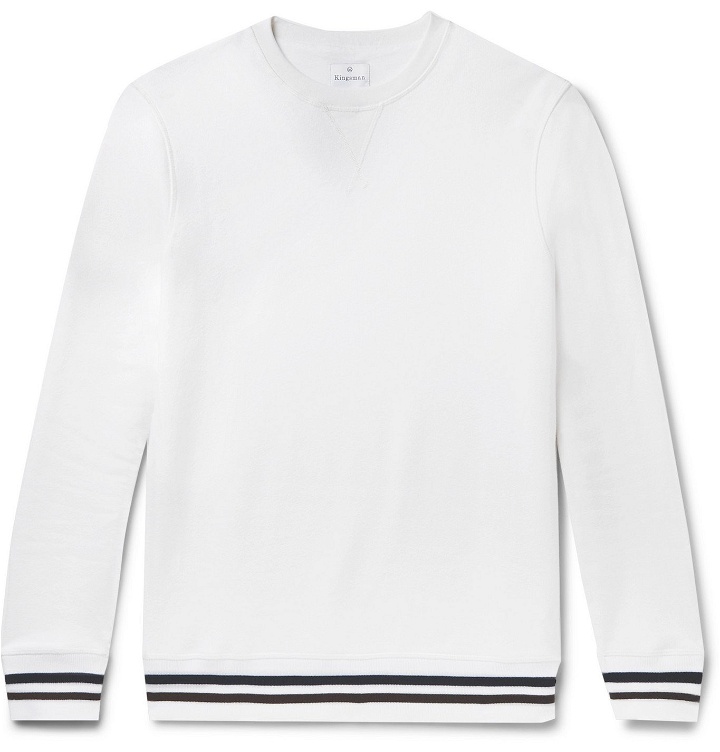 Photo: Kingsman - Stripe-Trimmed Fleece-Back Cotton and Cashmere-Blend Sweatshirt - White