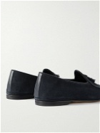 Rubinacci - Marphy Tasselled Leather-Trimmed Velour Loafers - Blue