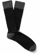 John Smedley - Cortland Colour-Block Ribbed Sea Island Cotton-Blend Socks - Black