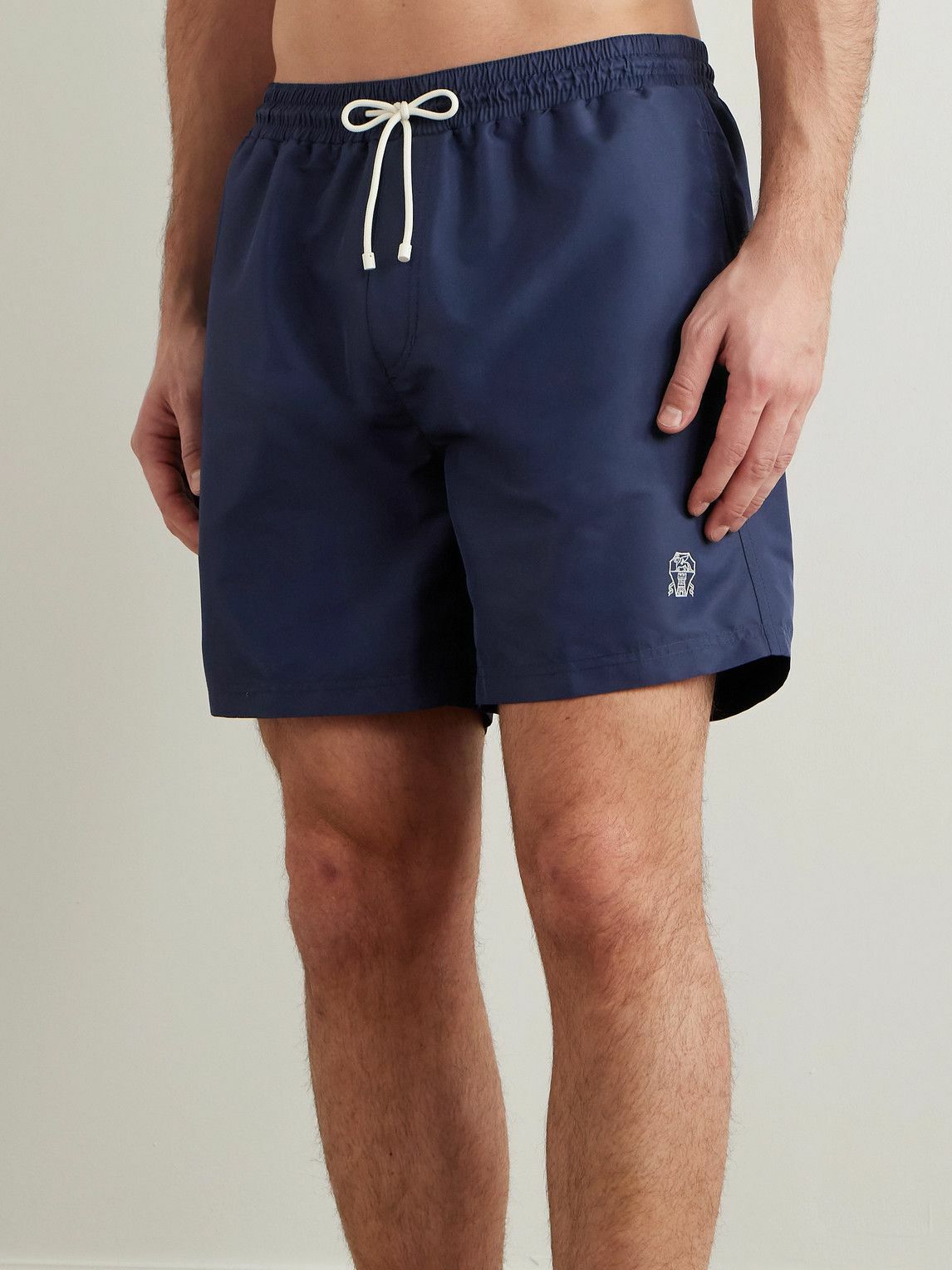ショートパンツ Brunello Cucinelli Shorts Blue Striped cotton and silk shorts in blue - Brunello Cucinelli