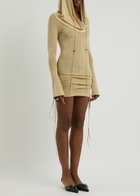 Knwls Hooded Ruched Stretch-jersey Mini Dress Olive