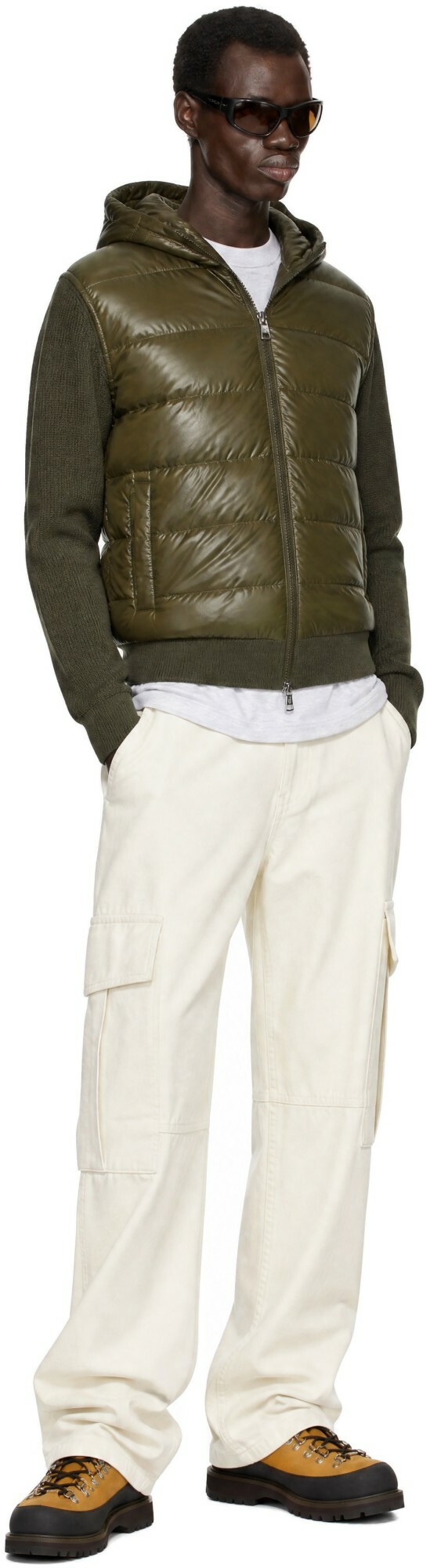 Moncler Khaki Padded Wool Zip-Up Down Hoodie