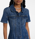 Self-Portrait Embellished pleated denim minidress