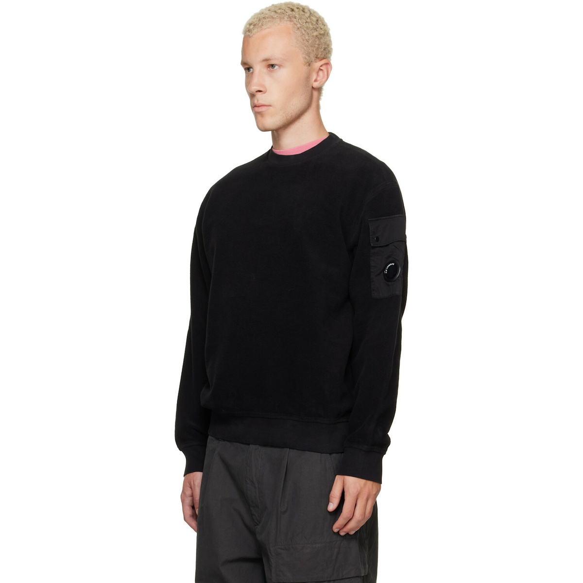 C.P. Company Black Crew Neck Brushed Emerized Diagonal Fleece Sweatshirt