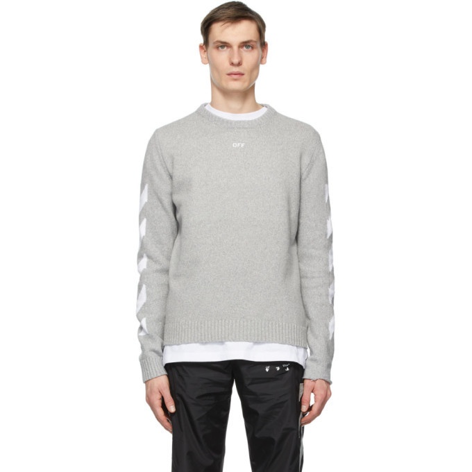 Photo: Off-White Grey and White Knit Logo Sweater