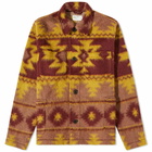 Universal Works Men's Santa Fe Fleece Lumber Jacket in Burgundy/Mustard